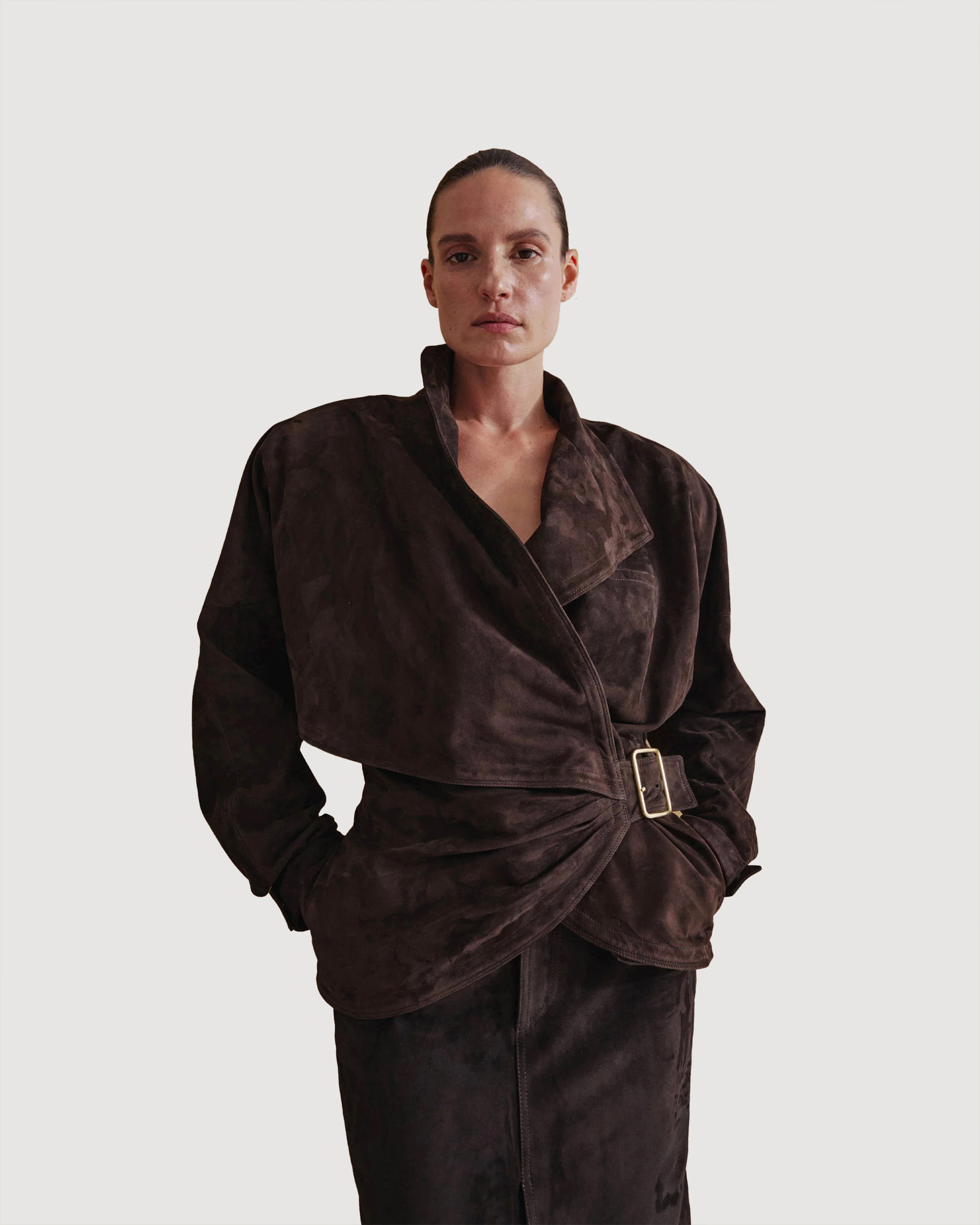 Suede contour jacket with sculpted silhouette